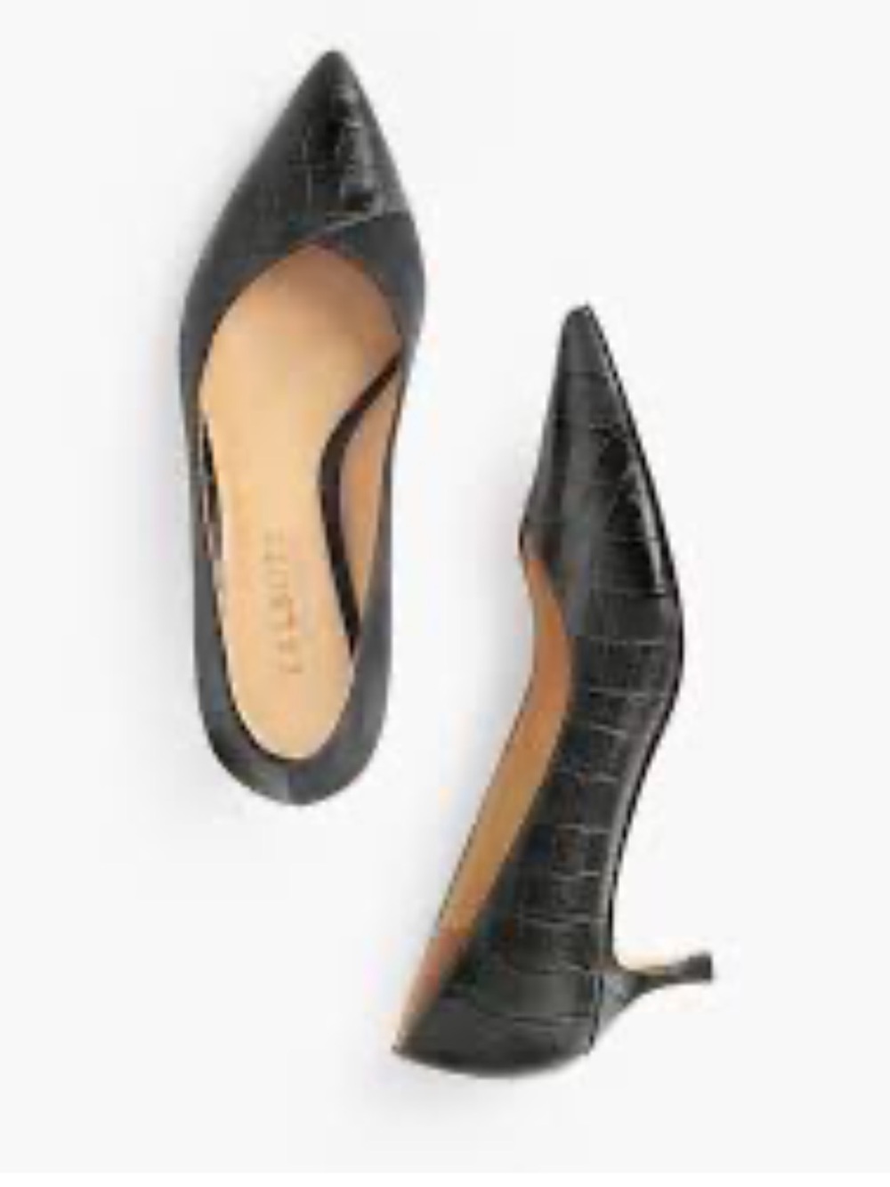 Talbots Black Croc-Embossed Pointed Kitten Pumps The Sylvie